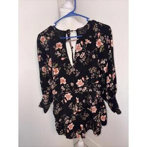 Forever 21 Long Sleeve Black Floral Romper Small
